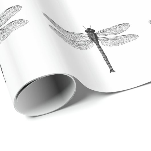  zwarte en witte dragonfly-illustratie cadeaupapier (Rol Hoek)