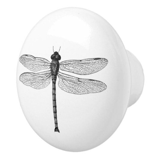 zwarte en witte dragonfly-illustratie keramische knop (Rechts)
