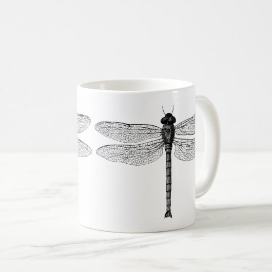 zwarte en witte dragonfly-illustratie koffiemok (Voorkant rechts)