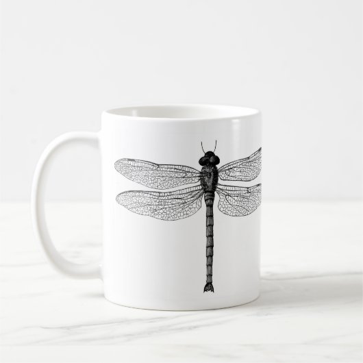  zwarte en witte dragonfly-illustratie koffiemok (Links)