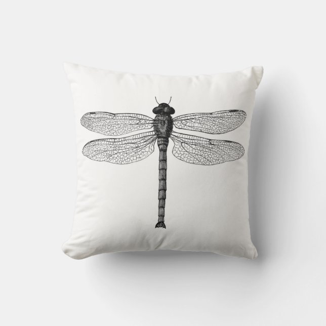  zwarte en witte dragonfly-illustratie kussen (Voorkant)
