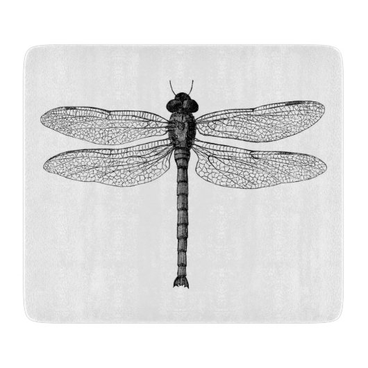  zwarte en witte dragonfly-illustratie snijplank (Voorkant)