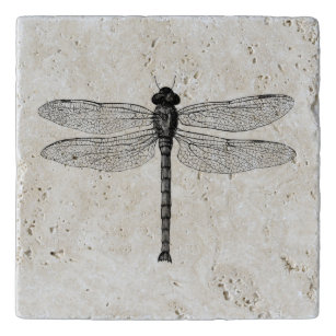  zwarte en witte dragonfly-illustratie trivet