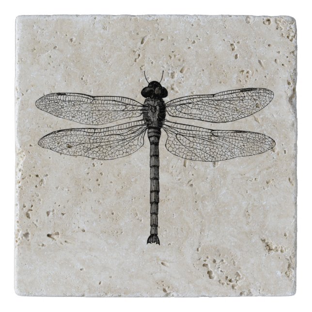  zwarte en witte dragonfly-illustratie trivet (Voorkant)