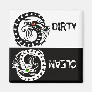 ZWARTE EN WITTE DRAGONS DIRTY CLEAN MAGNEET