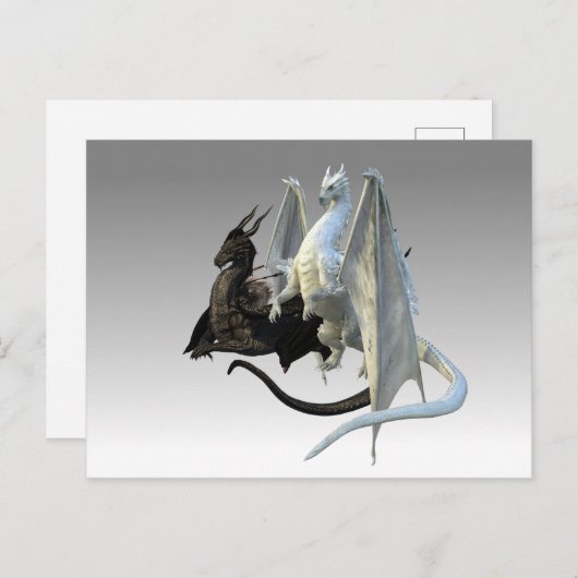 Zwarte en witte dragons Fantasy Briefkaart (Voorkant / Achterkant)