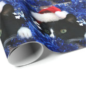 Zwarte en witte driekleppige kat met pet cadeaupapier (Rol Hoek)