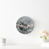 Zwarte en witte drijvende Dahlia Ronde Klok (Huis)