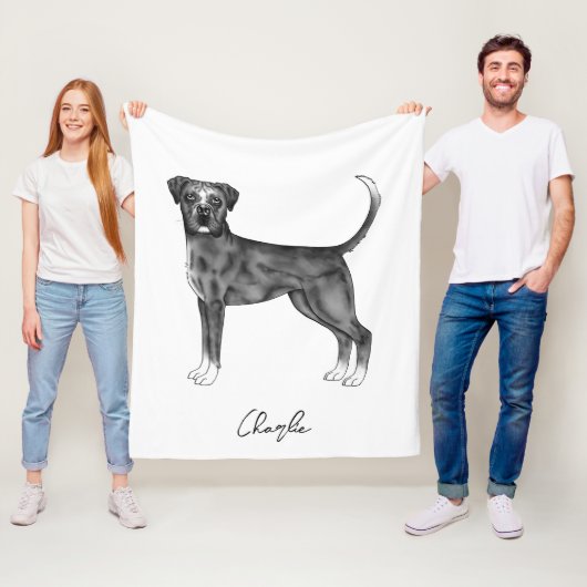 Zwarte en Witte Duitse Boxer Hond & Aangepaste Naa Fleece Deken (In situ)