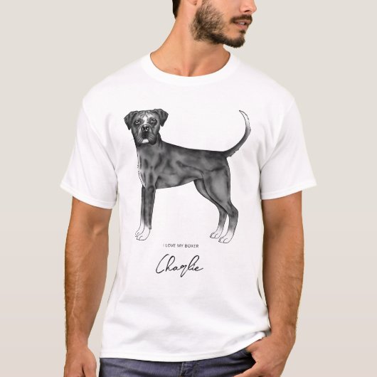 Zwarte en Witte Duitse Boxerhond met Aangepaste Te T-shirt (Voorkant)