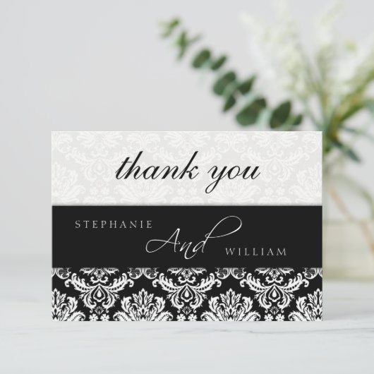 Zwarte en witte dunneddding Weddenschap Hartelijk Bedankkaart (Staand voorkant)