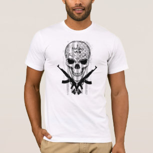 Zwarte en witte E Pluribus Unum Skull Flag & Pisto T-shirt