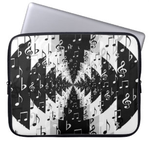 Zwarte en witte Echo-Muzieknoten laptophoes Laptop Sleeve