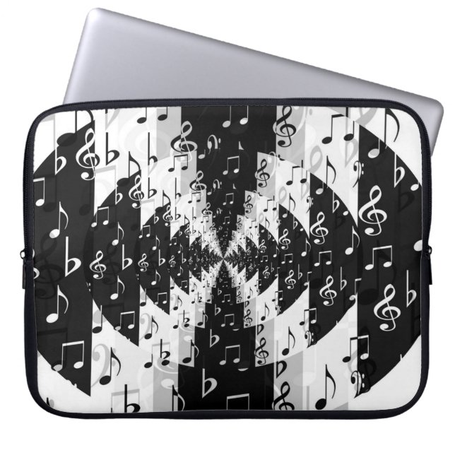 Zwarte en witte Echo-Muzieknoten laptophoes Laptop Sleeve (Voorkant)
