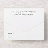 zwarte en witte eenvoudige elegante scriptbruiloft all in one uitnodiging (Achterkant)