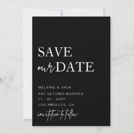Zwarte en witte eenvoudige kalligrafie bespaart de save the date