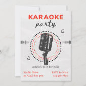 Zwarte en Witte Eenvoudige Karaoke Birthday Party Kaart (Voorkant)