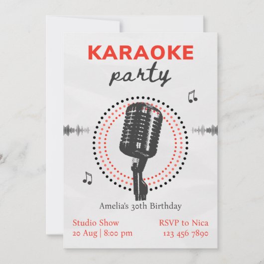 Zwarte en Witte Eenvoudige Karaoke Birthday Party Kaart (Voorkant)