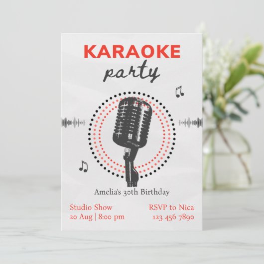 Zwarte en Witte Eenvoudige Karaoke Birthday Party Kaart (Staand voorkant)