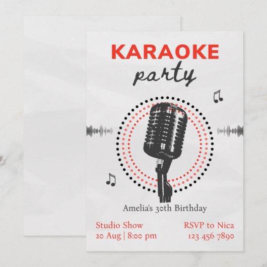 Zwarte en Witte Eenvoudige Karaoke Birthday Party Kaart (Voorkant / Achterkant)