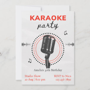 Zwarte en Witte Eenvoudige Karaoke Birthday Party Kaart