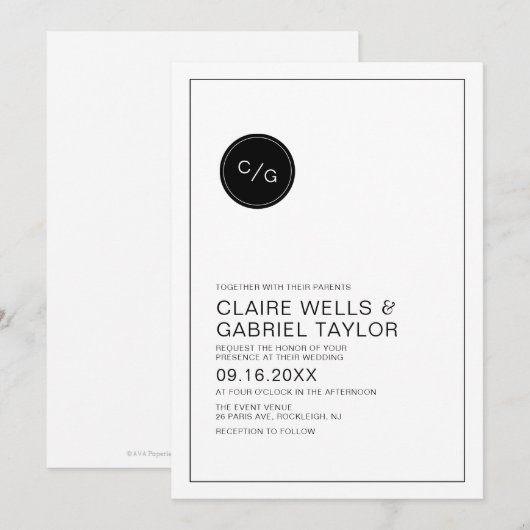 Zwarte en witte, eenvoudige, moderne huwelijksuitn kaart (Voorkant / Achterkant)