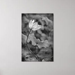 Zwarte en witte eenzame bloem canvas afdruk