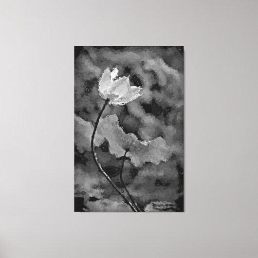Zwarte en witte eenzame bloem canvas afdruk (Voorkant)