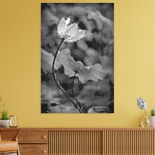 Zwarte en witte eenzame bloem canvas afdruk (Insitu (Woonkamer))