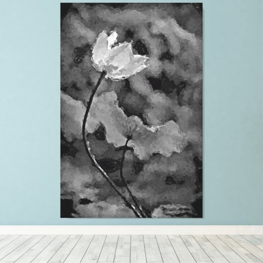 Zwarte en witte eenzame bloem canvas afdruk (Insitu (Houten vloer))