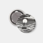 Zwarte en witte eenzame boot op de oceaan magneet (Voorkant / Achterkant)