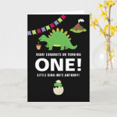 Zwarte en witte eerste verjaardag Dinosaur Greetin Kaart (Gele Bloem)