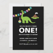 Zwarte en witte eerste verjaardag Dinosaur over de Kaart (Voorkant)