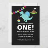 Zwarte en witte eerste verjaardag Dinosaur over de Magnetische Uitnodiging (Voorkant)