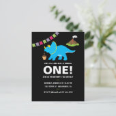 Zwarte en witte eerste verjaardag Dinosaur over de Uitnodiging Briefkaart (Staand voorkant)