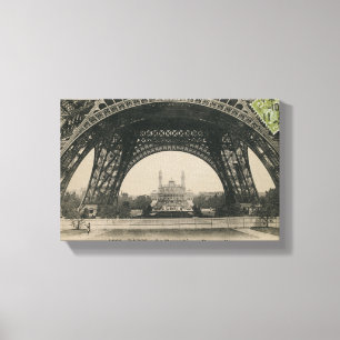 Zwarte en witte Eiffel Tower Base Canvas Afdruk