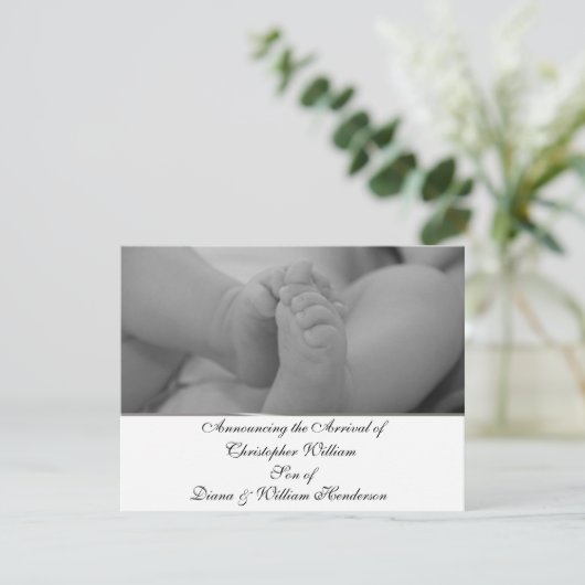 Zwarte en Witte Elegant Baby Aankondiging (Staand voorkant)