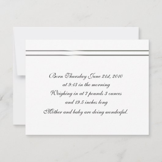 Zwarte en Witte Elegant Baby Aankondiging (Achterkant)