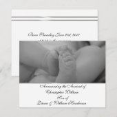 Zwarte en Witte Elegant Baby Aankondiging (Voorkant / Achterkant)