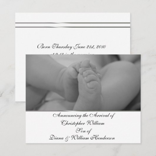 Zwarte en Witte Elegant Baby Aankondiging (Voorkant / Achterkant)