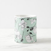 Zwarte en witte elegant orchidee, moderne munt koffiemok (Center)