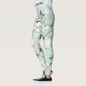 Zwarte en witte elegant orchidee, moderne munt leggings (Links)