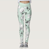 Zwarte en witte elegant orchidee, moderne munt leggings (Voorkant)