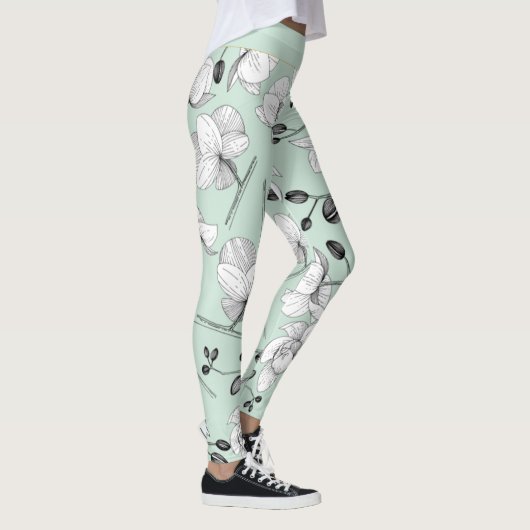 Zwarte en witte elegant orchidee, moderne munt leggings (Rechts)