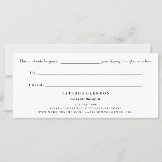 Zwarte en Witte Elegant Script Cadeaubonnen (Achterkant)