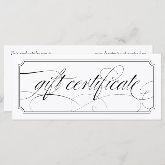 Zwarte en Witte Elegant Script Cadeaubonnen (Voorkant / Achterkant)