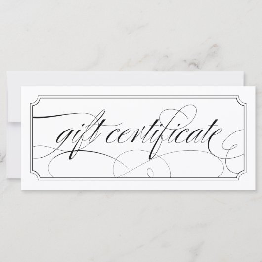 Zwarte en Witte Elegant Script Cadeaubonnen (Voorkant)