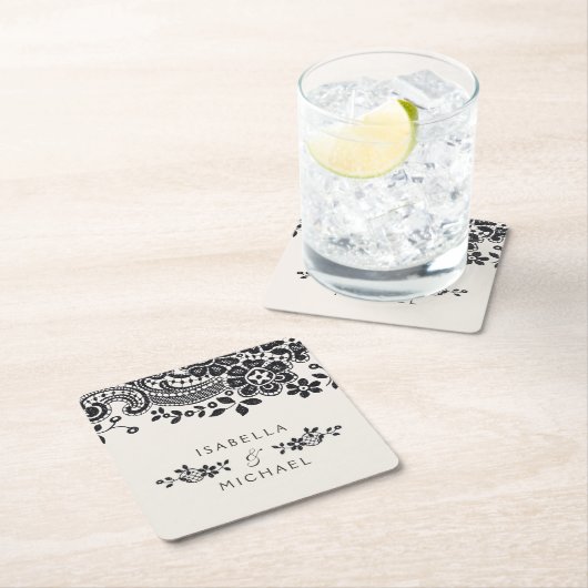 Zwarte en witte elegante  bruiloft kartonnen onderzetters (Insitu)