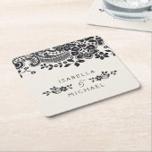 Zwarte en witte elegante  bruiloft kartonnen onderzetters (Schuin)