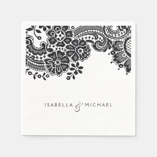 Zwarte en witte elegante bruiloft servetten (Voorkant)